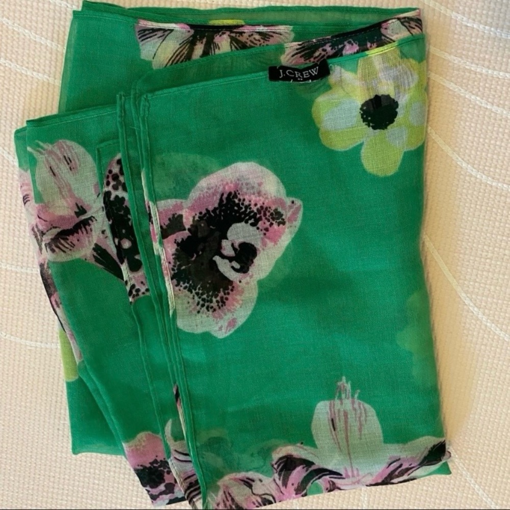 J. Crew Punk Floral Scarf Printed Linen Green - Picture 3 of 5